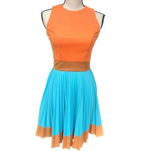 vintage women's 1960's XS color block sleeveless skater fit and flare mini dress